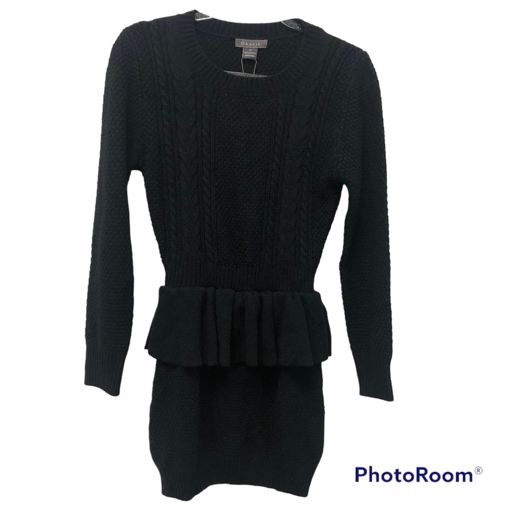 Gracia Black‎ Cableknit Tunic Sweater Sz. M NWT